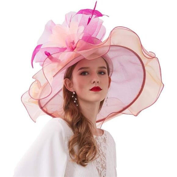 Women Organza Hat, Fascinator Hat Pink Beige main image 5